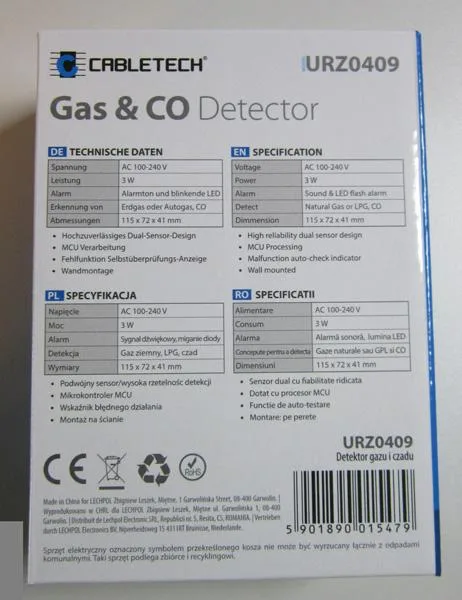 Carbon monoxide and gas detector