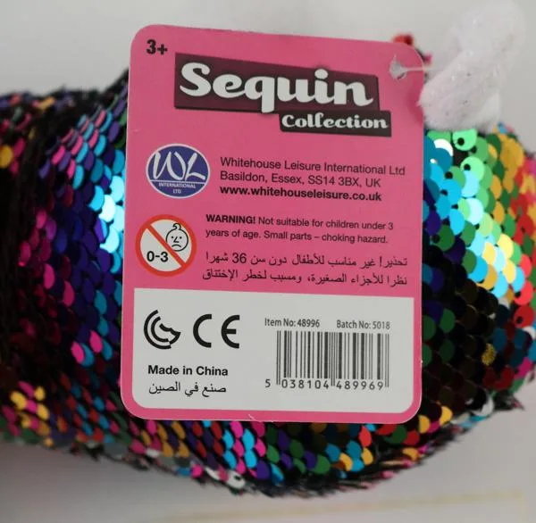 Soft-filled toy with sequins