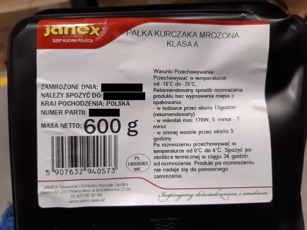Ostrzeżenie publiczne dotyczące żywności: Wycofanie produktu pn. PAŁKA KURCZAKA MROŻONA 600 G ze względu na wykrycie obecności bakterii Salmonella Enteritidis