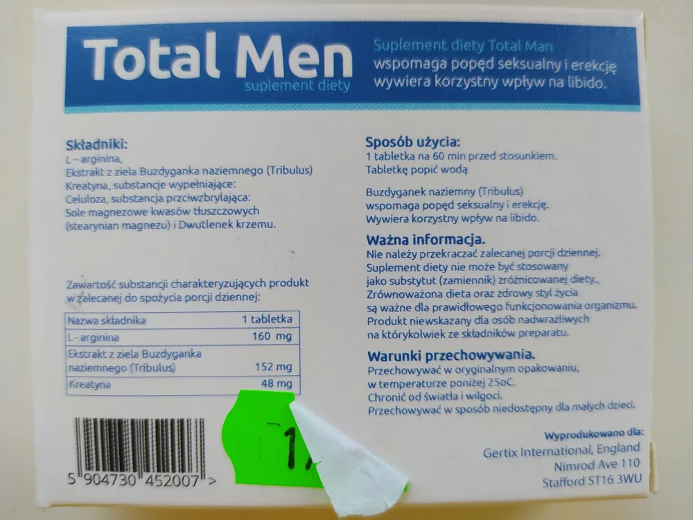 Ostrzeżenie publiczne dotyczące żywności: Obecność syldenafilu w produkcie pn. „Total Men” suplement diety