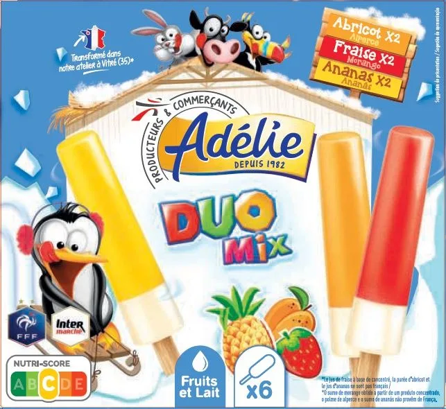 Adelie batonnet duo mix 6x47ml fraise - abricot - ananas