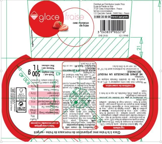 Bac crème glacée fraise leader price