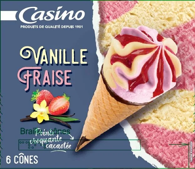 Cônes glacés x6 720ml casino vanille/fraise, caramel beurre salé, vanille/chocolat