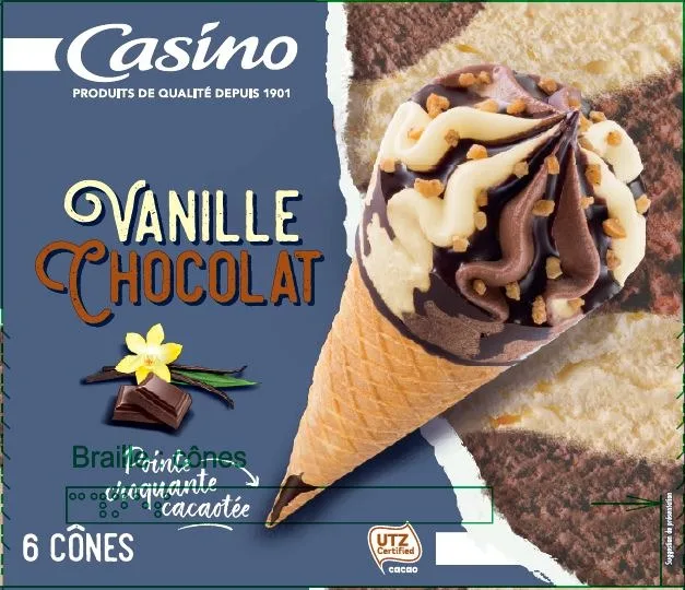 Cônes glacés x6 720ml casino vanille/fraise, caramel beurre salé, vanille/chocolat