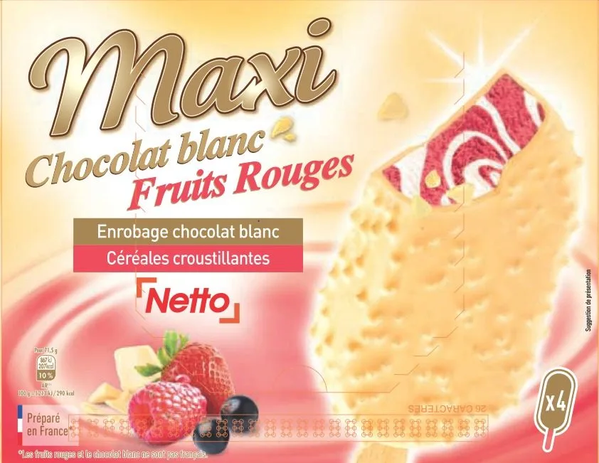 Netto maxi batonnet 4x100ml chocolat blanc - fruits