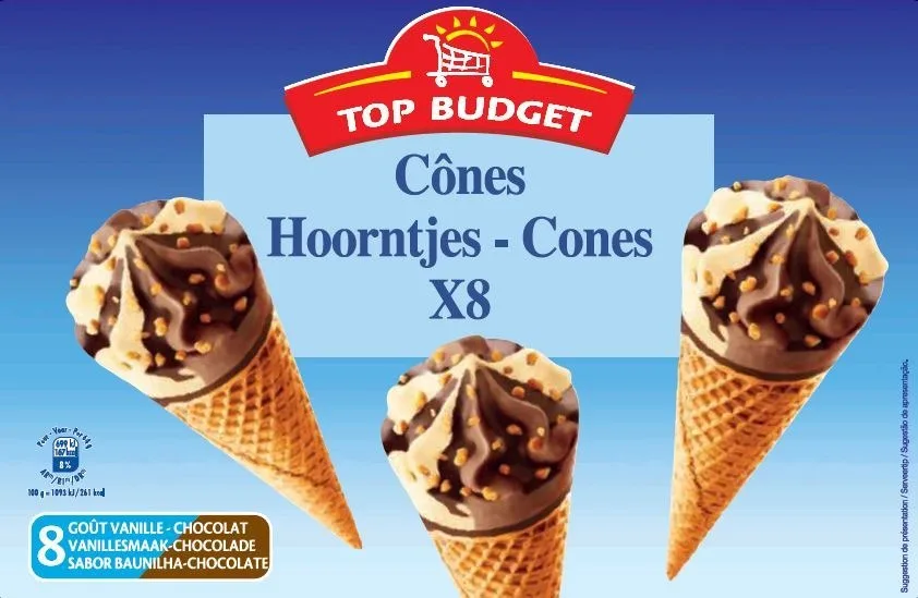 Top budget cone 8x120ml vanille chocolat