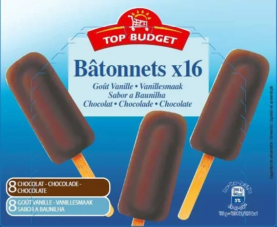 Top budget batonnet x16 vanille-chocolat