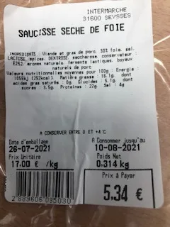 Saucisse seche de foie