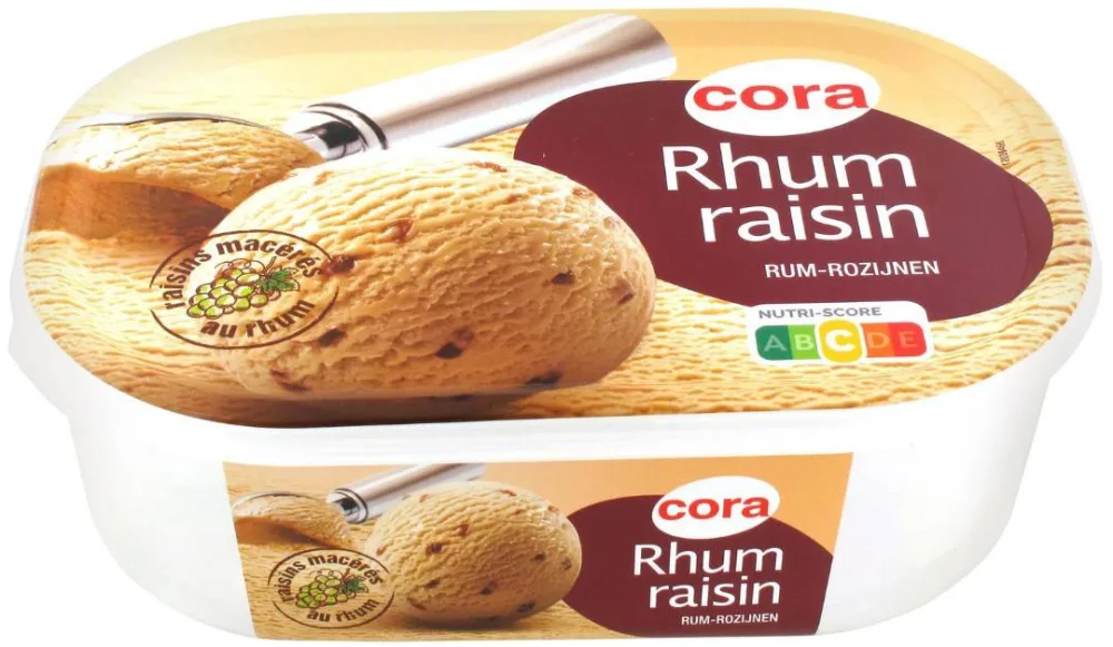 Crème glacée rhum raisin bac 1l cora