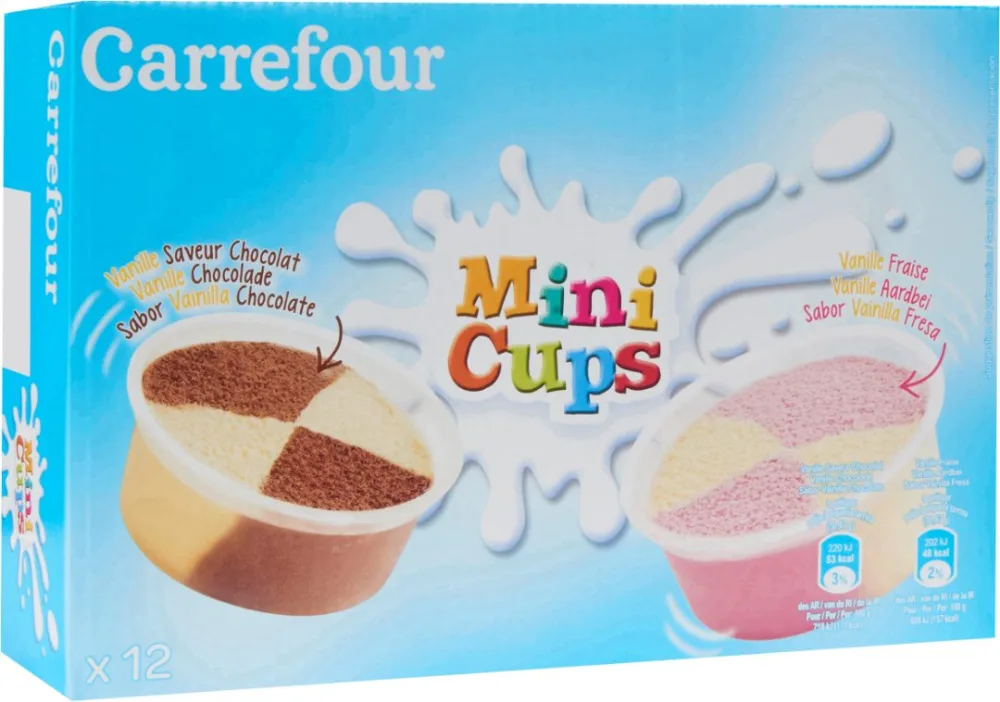 Mini cups - vanille fraise - vanille saveur chocolat x12