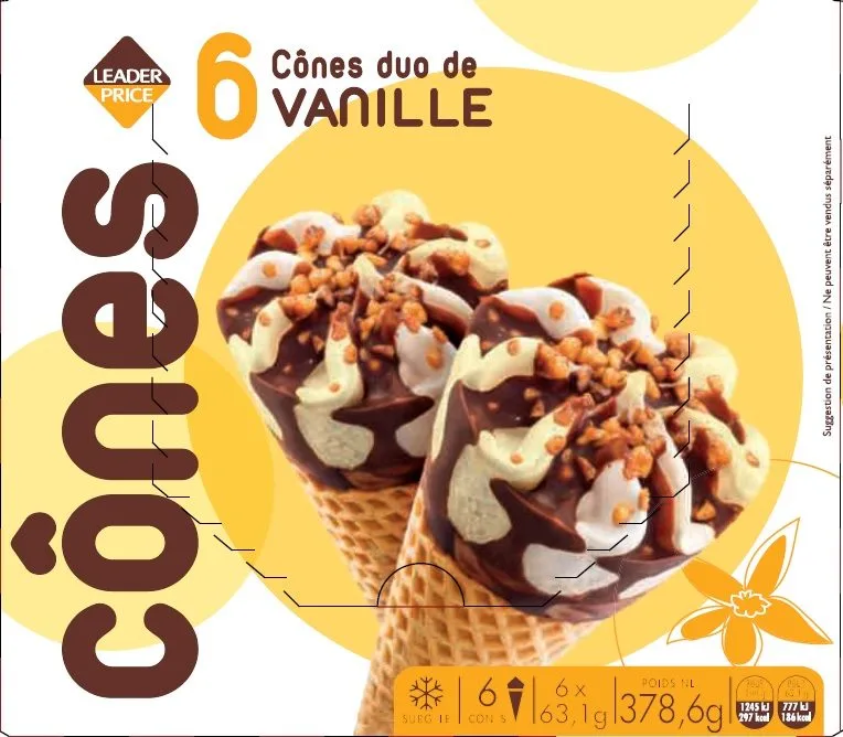 6 cônes duo vanille 378,6g / 660ml leader price