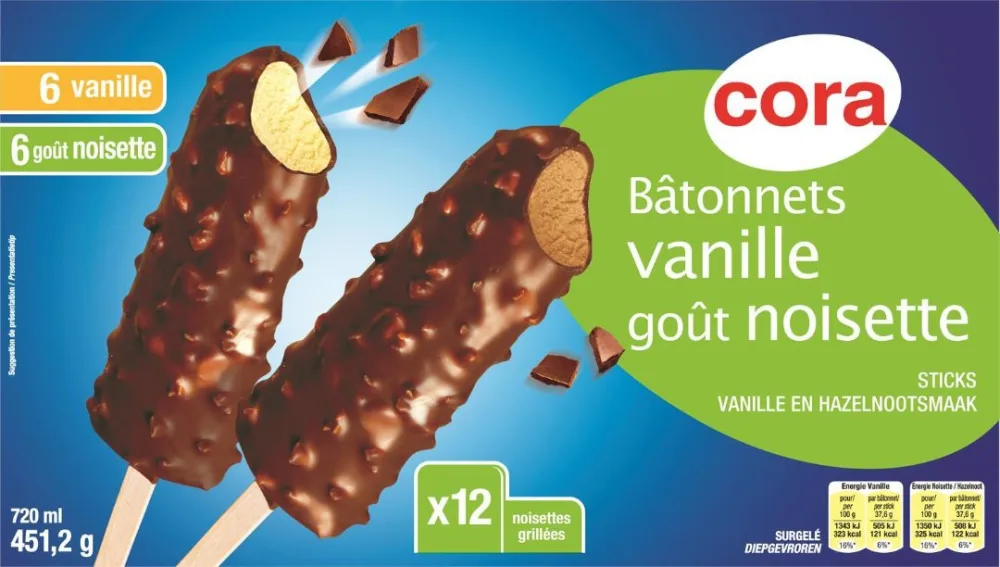 Bâtonnets vanille goût noisette 12x60 ml cora