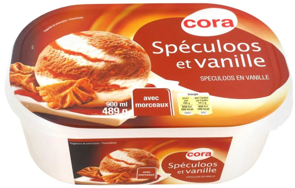 Crème glacée vanille spéculoos bac 900 ml cora