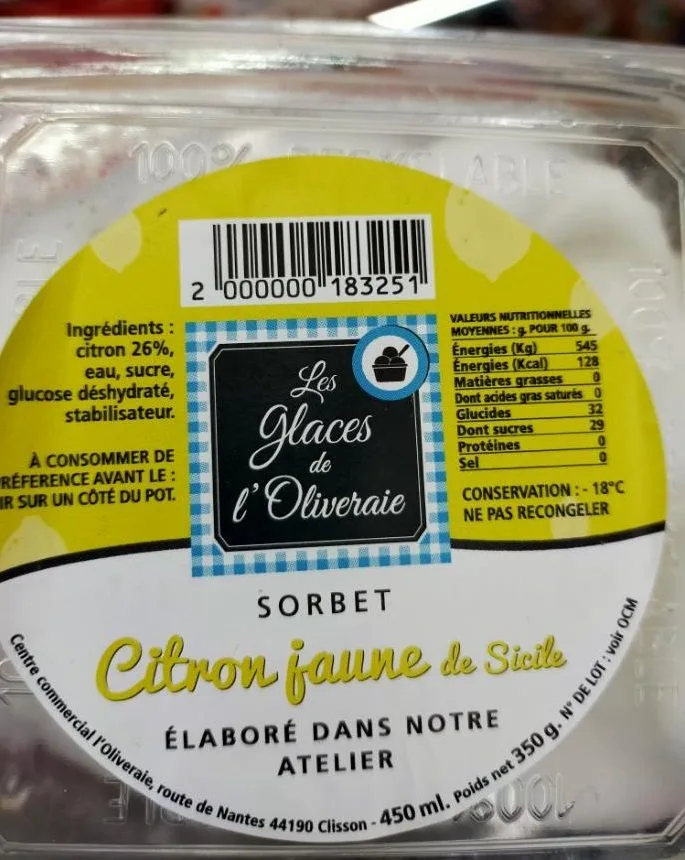 Sorbet citron jaune de sicile