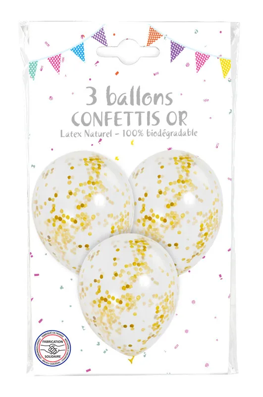 3 ballons confettis or