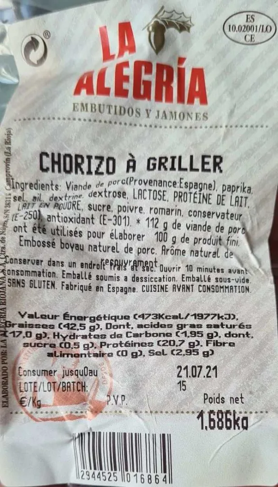 Chorizo a griller