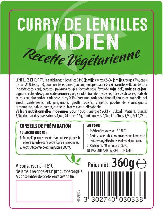 Curry de lentilles indien