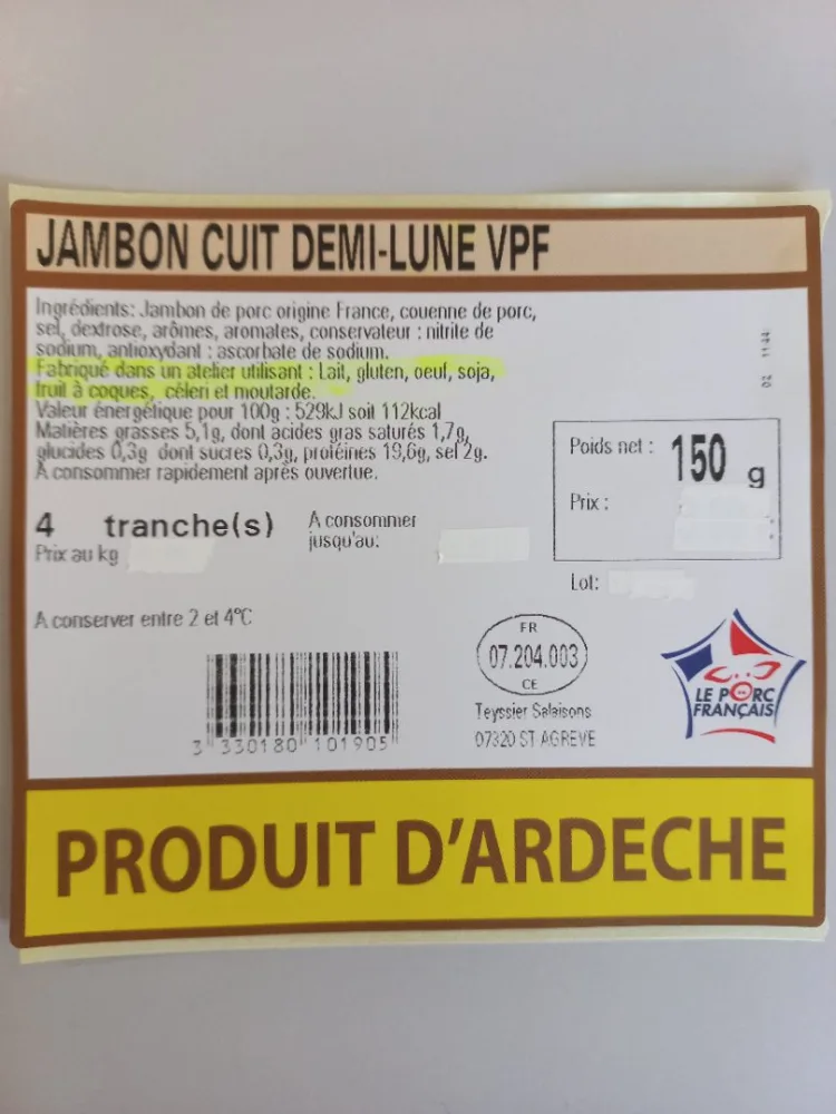 Jambon cuit demi-lune vpf