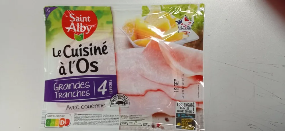 Jambon cuit supérieur cuisiné à l'os avec couenne 4 tranches conservation sans nitrite
