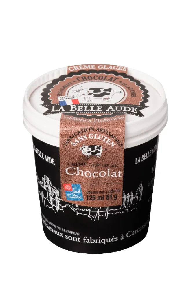 Crèmes glacées 125ml : café 100% arabica, caramel à la crème et fleur de sel de gruissan, chocolat, menthe avec feuilles de menthe et copeaux de chocolat, noisette pralinée avec éclats de noisette pralinée, vanille aux gousses bourbon de madagascar.