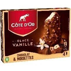 4 batonnets vanille/chocolat et noisette 4 batonnets chocolat /chocolat et noisette 4 batonnets caramel /chocolat et amandes