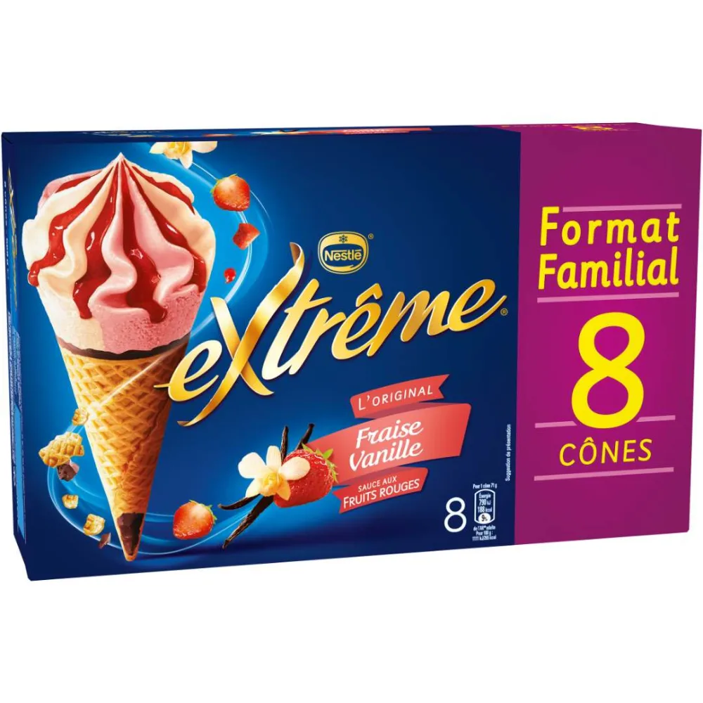 8 cone van/fraise 960ml extreme