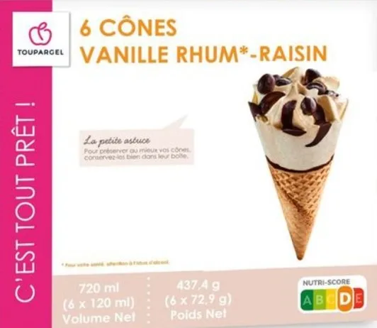 6 cônes vanille rhum raisin
