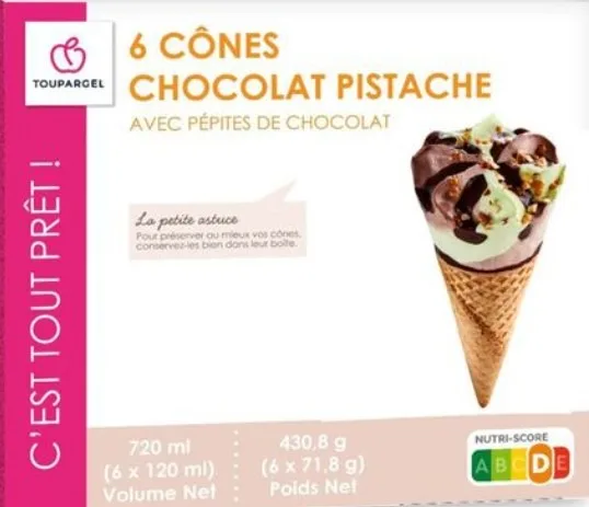 6 cônes chocolat pistache