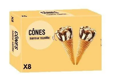 8 cônes saveur vanille 880ml