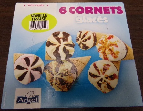6 cornets glaces vanille fraise