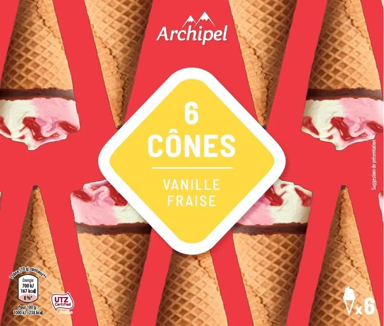 Cônes vanille fraise x6