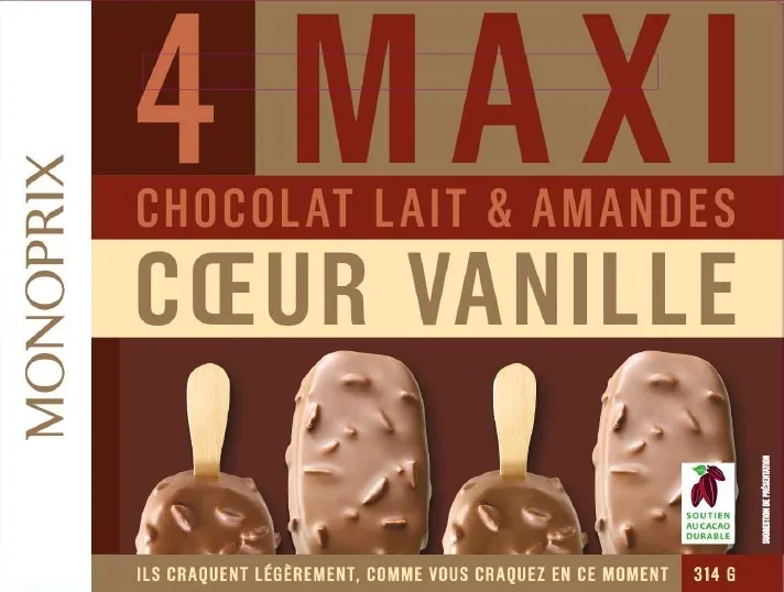 Maxi bâtonnets vanille chocolat amandes x4 - monoprix