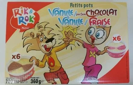 Auchan kids - rik et rok pots vanille fraise et vanille chocolat 60ml x12