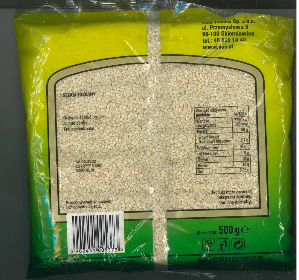 Ostrzeżenie publiczne dotyczące żywności: wykrycie Salmonella w partii produktu pn. „KRESTO SEZAM”, 500 g