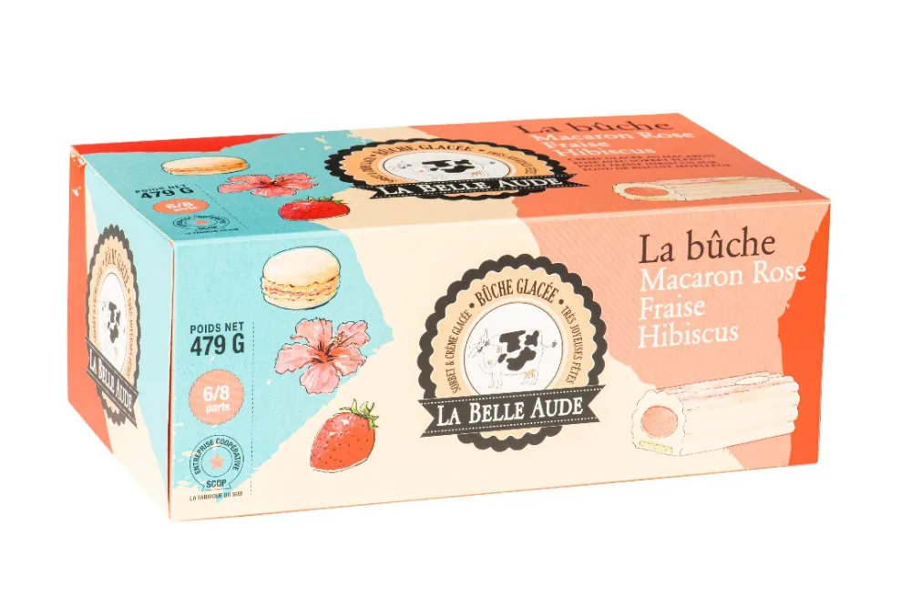 La bûche framboise groseille-chocolat blanc, la bûche vanille-mangue passion, la bûche macaron rose-fraise hibiscus