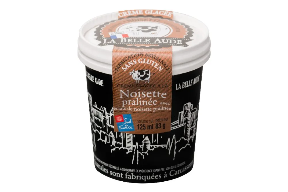 Crèmes glacées 125ml : café 100% arabica, caramel à la crème et fleur de sel de gruissan, chocolat, menthe avec feuilles de menthe et copeaux de chocolat, noisette pralinée avec éclats de noisette pralinée, vanille aux gousses bourbon de madagascar.