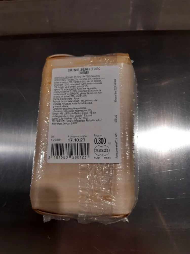Gratin de légumes et porc cuisinés 300 g qualite traiteur barquette bois individuel