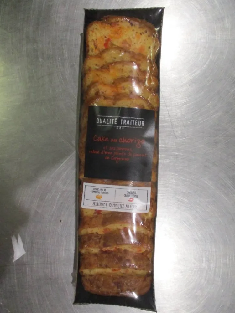 Cake chorizo poivron tranché qualite traiteur