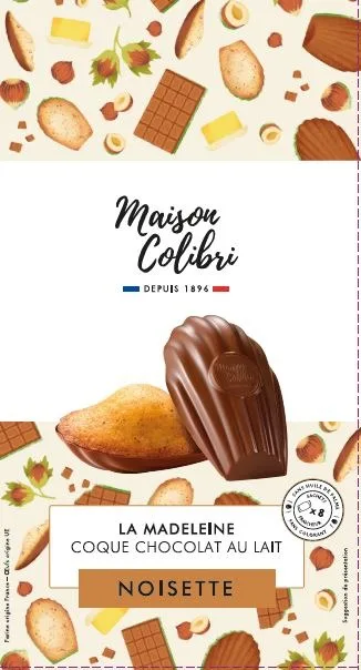 Madeleine coque chocolat noir classique et madeleine noisette coque chocolat lait