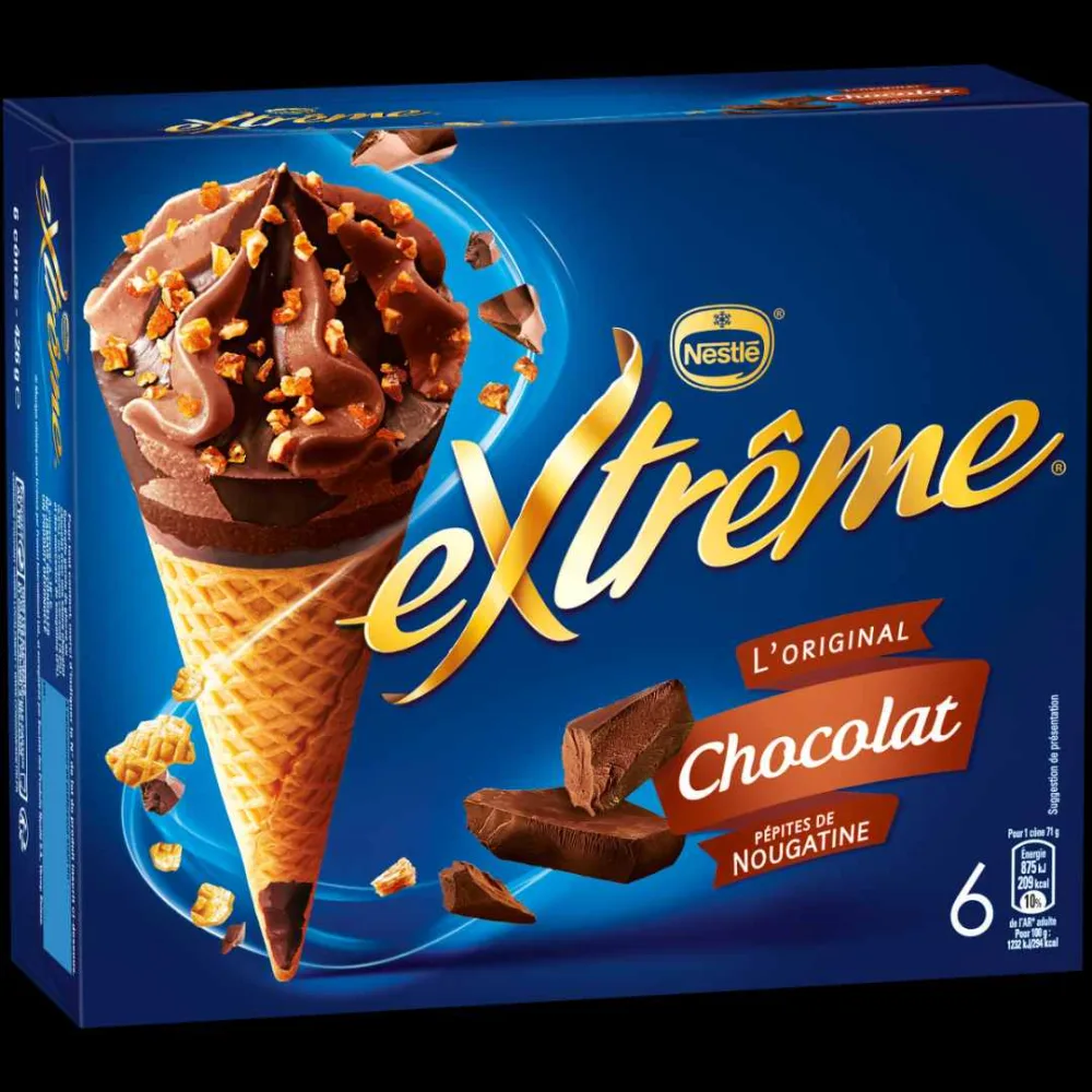 6 cones fruits rouges extrême 6 cones mojito extrême 6 cones citron framboise extrême 6 cones chocolat extrême