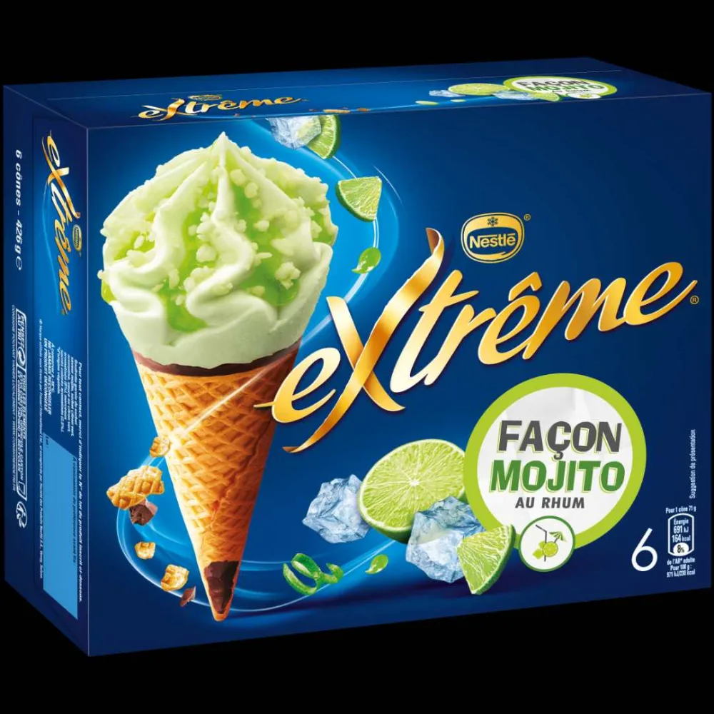 6 cones fruits rouges extrême 6 cones mojito extrême 6 cones citron framboise extrême 6 cones chocolat extrême