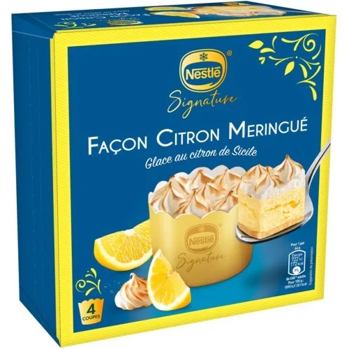 Desserts individuels nestle signature 4 pots croquant praliné, et 4 pots citron meringué