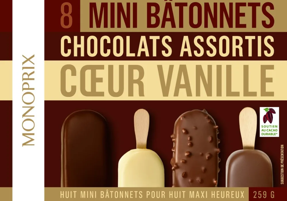 8 mini bâtonnets vanille/chocolat 360ml