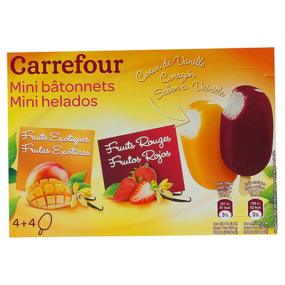 3 références de mini bâtonnets carrefour