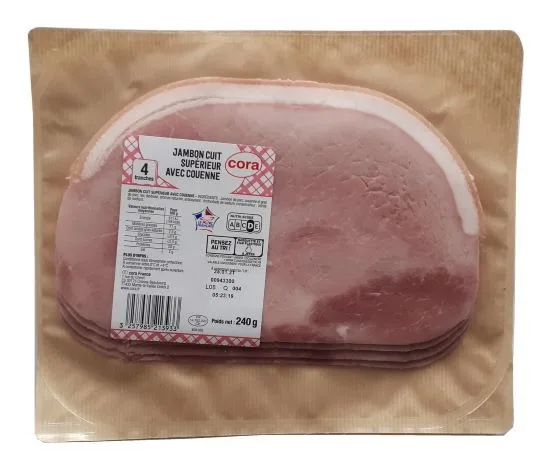 Jambon cuit supérieur avec couenne et sans couenne fe