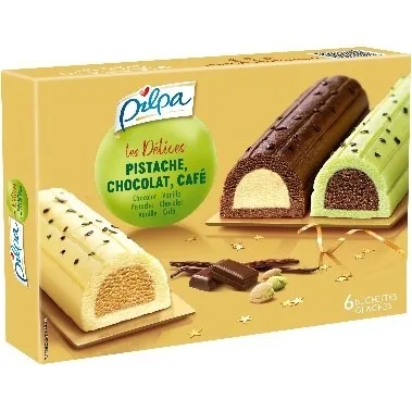 6 buchettes tout caramel 6 buchettes sorbets 6 buchettes tout chocolat 6 buchettes vanille fraise/chocolat/noisette 6 buchettes vanille chocolat pistache café