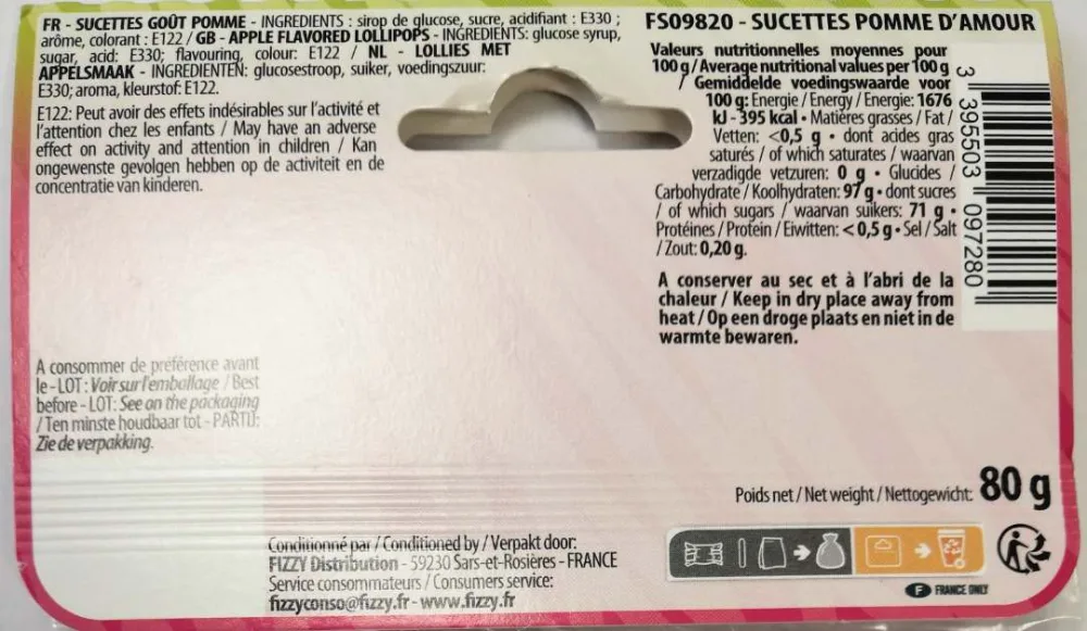 Fizzy sweet sucettes pomme d'amour