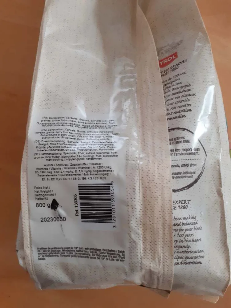 Menu perroquet 800g tyrol 1880