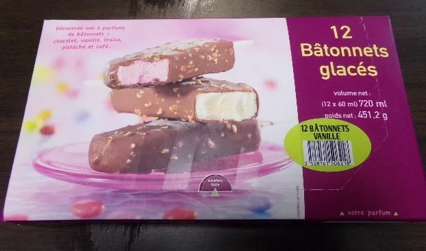 12 bâtonnets glacés vanille