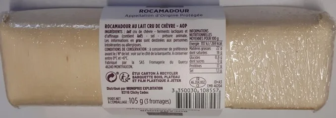 Rocamadour aop 105g (3x35g) monoprix gourmet